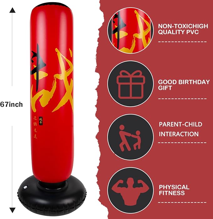 Onirii Kids Inflatable Punching Bag | Large Stable Kids Inflatable Boxing Bag Toy Set with Gloves for Boys & Girls Age 3-12 for Taekwondo,MMA and Practicing Karate