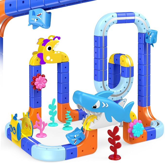 Shark Electric Train Set Toys for Boys Girls 3-5: 3D Infinity Rail Cube Tracks for Kids Anti-Gravity Magnetic Train Easter Birthday Gifts STEM Toys for 3 4 5 6 7 8 Year Old Boy Girl (117PCS)