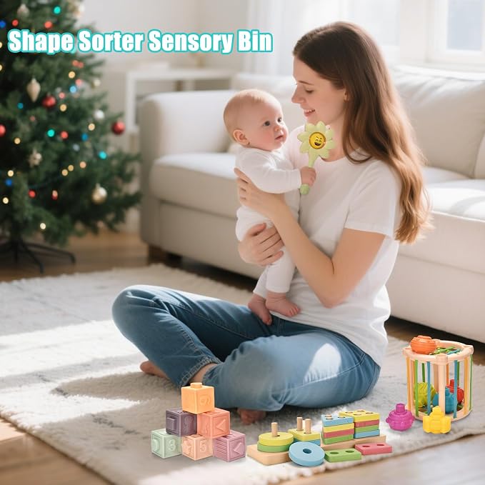 Baby Toys 6 to 12 Months 9 in 1 Montessori Teething Toys Sorting Sensory Educational Learning Gift for Toddlers Aged 1-3