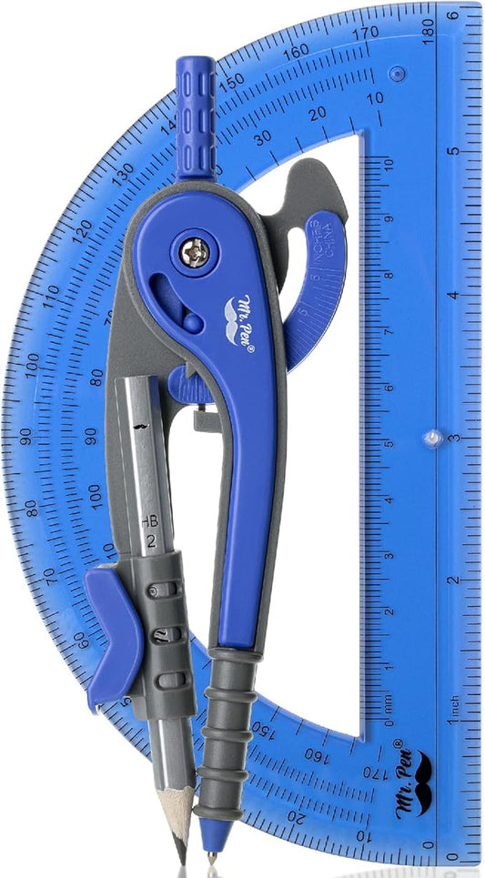 Mr. Pen- Geometry Compass and Protractor Set, 6 Inch Compass | 6 Inch Protractor, Drawing Tool for School, Clear Plastic, Easy Grip, Precision Design for Math, Art, Drafting, Architecture