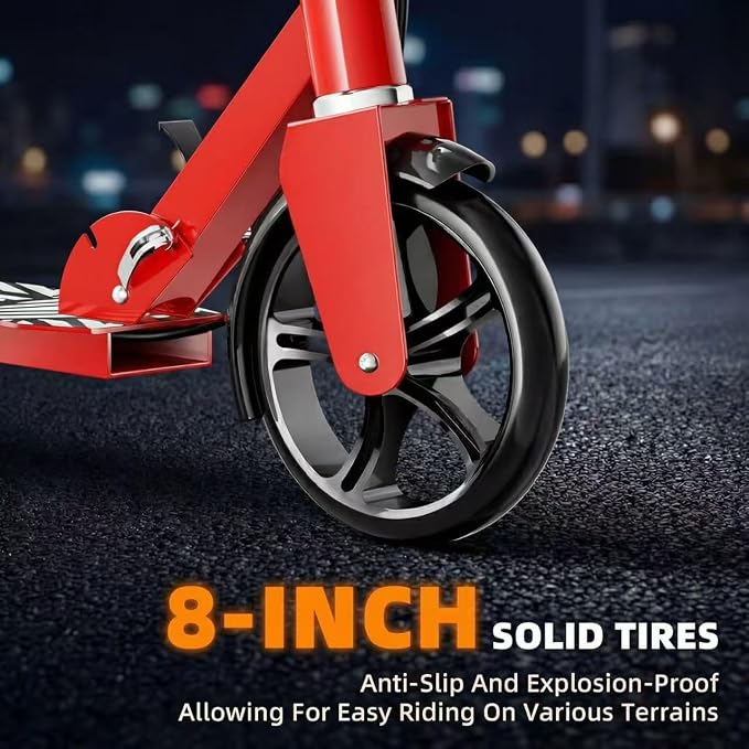 Non-Electric Scooters for Kids 8-12, Teens & Adults - Foldable Commuter Scooter with 8" Wheels, Bell, Hand Brake & Adjustable Height 30"-40.5", 220LB Capacity, Manual Push Scooter for Campus & Park