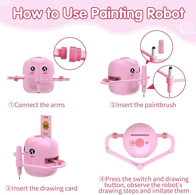 Drawing Robot for Kids, Voice Interactive Educational Drawing Robot, Montessori Painting Learning Toys with 150 Cards, Christmas Birthday Party Gift for 3 4 5 6 7 8 Years Old Girls Boys
