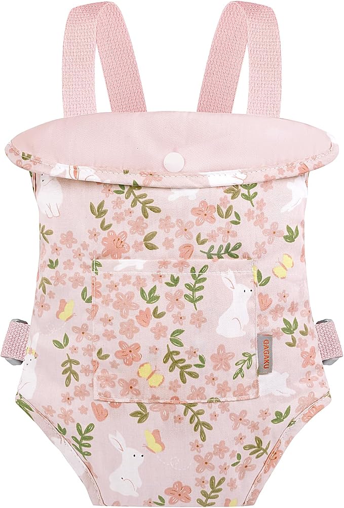 GAGAKU Doll Carrier, Reborn Baby Doll Accessories, Dolls Carrier Pretend & Role Play Toy for Kids Ages 3+ Toddlers - Pink - Rabbit Garden