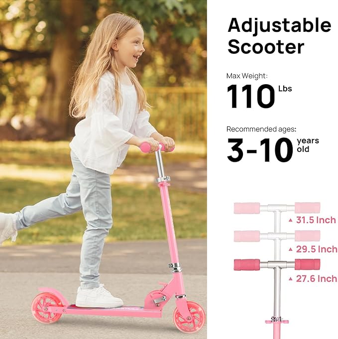 Scooter Toys for Kids Ages 6-12/3-5, Christmas Birthday Gifts for Girls Boys, Easy Folding Kids Scooter with 3 Levels Adjustable Handlebar