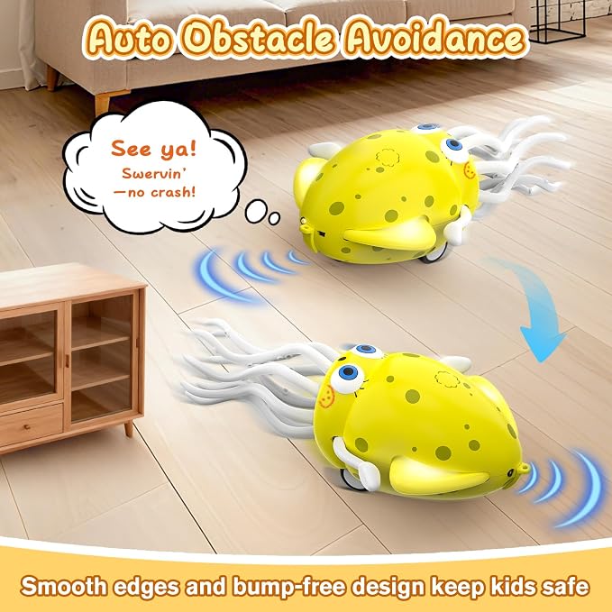 Electric Dancing Octopus Baby Toy with LED Light and Music, Dancing Squid Kids Toys Boys Girls Age 3-5 4-5, Automatic Obstacle Avoidance Birthday for Boys Girls