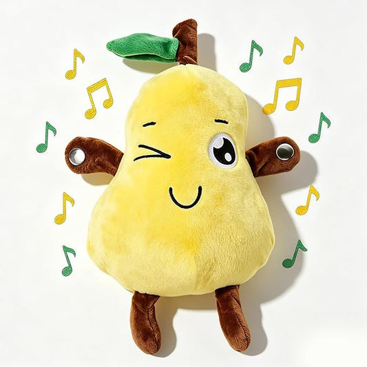 Soft Plush Musical Sensory Toy, Interactive Plush Toy with Sounds, Skin Touch Activated Sound Doll, Dual Mode Educational Toy, Fruit Style Gift for Baby Kids Boys Girls All Ages(Yellow Pear)