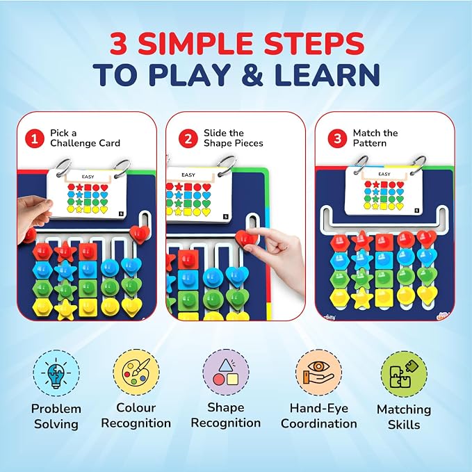 Smartivity Shape Coder Puzzle for Kids 6–12 Years | Logic & Color Sequencing Brain Game | 15 Challenge Cards, 5 Columns | Critical Thinking STEM Toy | Travel-Friendly Birthday Gift Boys & Girls