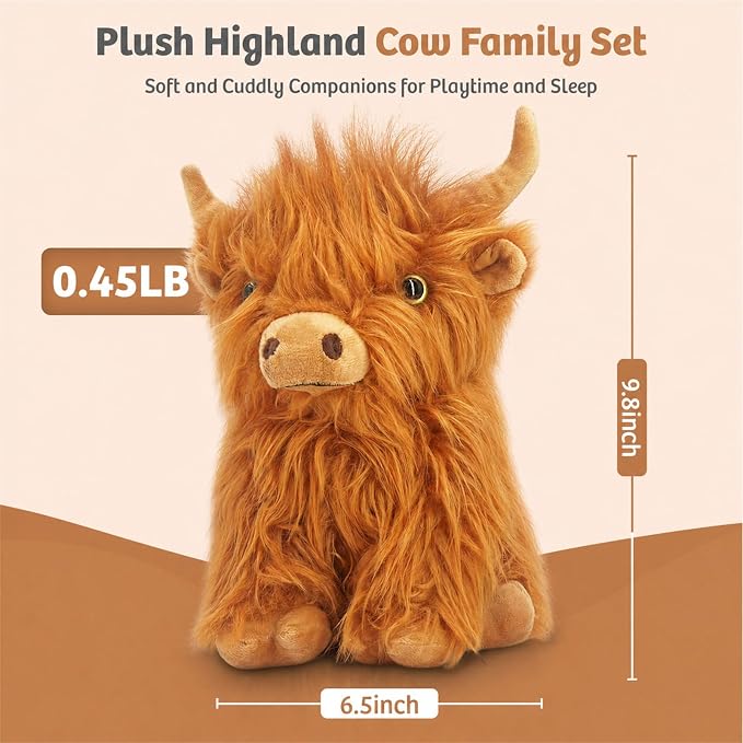 Marysun Highland Cow Stuffed Animal Toy Non-Microwavable Brown Stuffed Animal Gift for Girls and Kids, 9.8in, 0.5lb