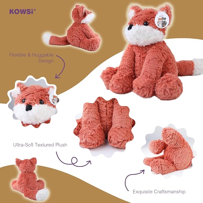 KOWSI® Microwavable Heating Pad Vulpes Red Fox Plush - Weighted Stuffed Animal Toy Tourmaline Beads & Lavender - 1.1 lb for Long Lasting Cozy Warmth & Relaxation - Includes Gift Box & Greeting Card