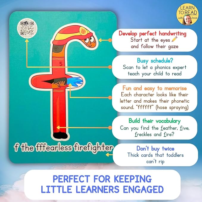 Phonics Flash Cards with Video Lessons for Ages 2-6 Years - Fantastic Alphabet Flash Cards Kindergarten - Engaging ABC Cards for Preschool, Kindergarten and Kids Educational Letter Cards for Toddlers