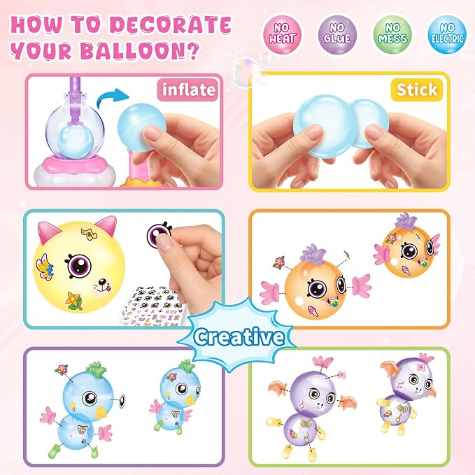 BTEC 195PCS DIY Princess Magic Balloon Craft Kits, Sticky Balloon Maker Toy with Pump & Bouncy Balloons & 3D Stickers & Accessories, Christmas Activity, Birthday Toy Gifts for Kids Boys Girls Ages 3+