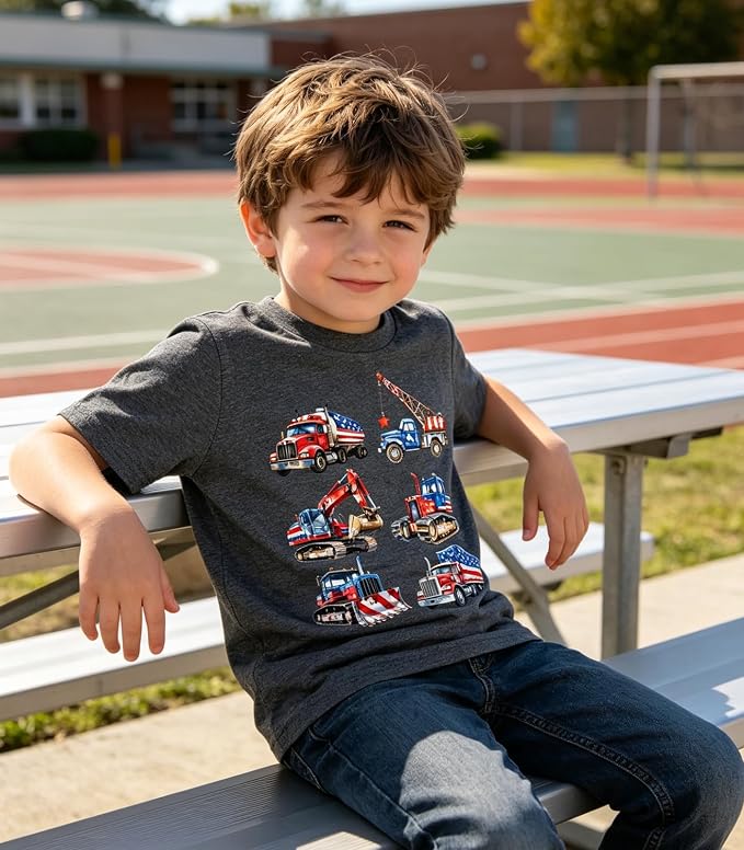 Lovekider Cotton Shirt for 3-6T Boys Truck Dinosaur Toddler Kids T-Shirt Short Sleeve Excavator Construction T-Rex Tee Shirts