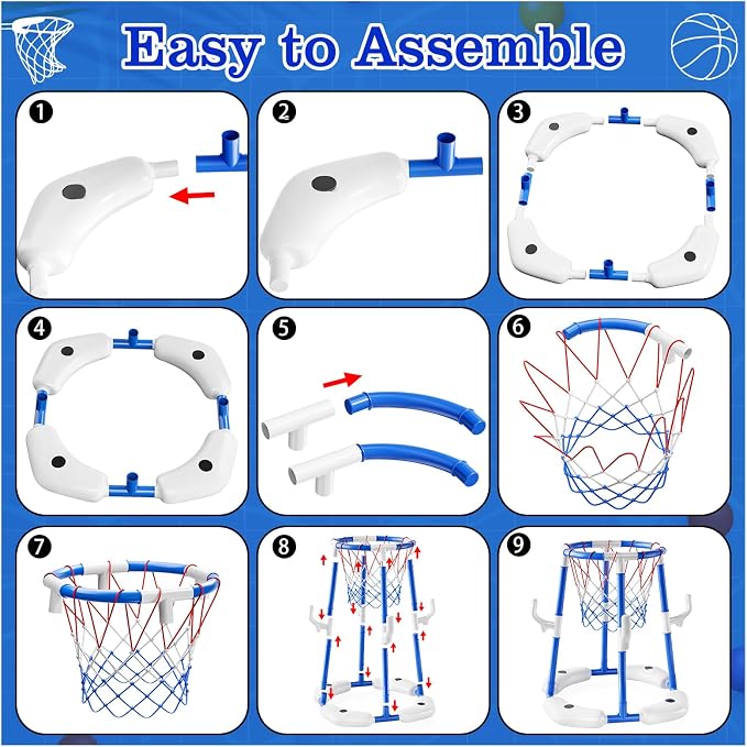 Pool Basketball Hoop Toys,2-in-1 Floating Basketball Pool Games with 4 Balls/12 Rings/Pump,Swimmming Pool Games for Kids Ages 4-8 8-12 Adult, Outdoor Water Play Toys for Summer Family Party(Blue)