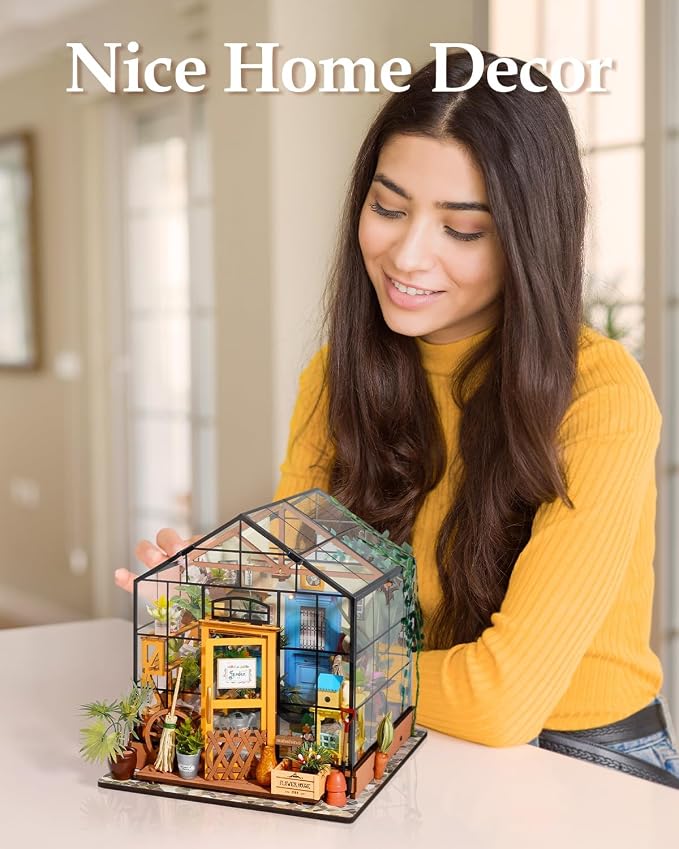Rowood Miniature House Kit, Mother's Day DIY Miniature Greenhouse Dollhouse Kits for Adults, Wooden Crafts for Adults, Gifts on Birthday Christmas - Cathy's Flower House