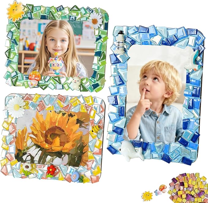 A&H Zier Decorate Your Own Mosaic Picture Frame Kit - 3 Pack DIY Arts & Crafts for Kids Ages 8-12, Valentines Day Gifts for Girls, 5x7 & 4x6 Photo Frames for Adults & Family