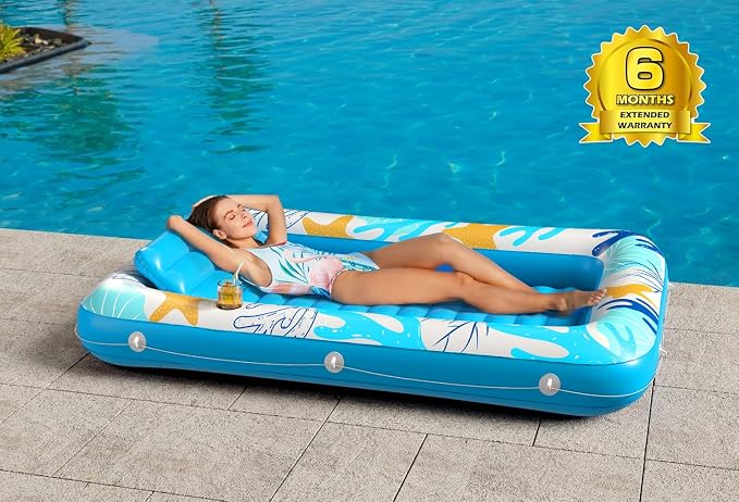 Inflatable Tanning Pool Lounger Float - Jasonwell 4 in 1 Sun Tan Tub Sunbathing Pool Lounge Raft Floatie Toys Water Filled Tanning Bed Mat Pad for Adult Blow Up Kiddie Pool Kids Ball Pit