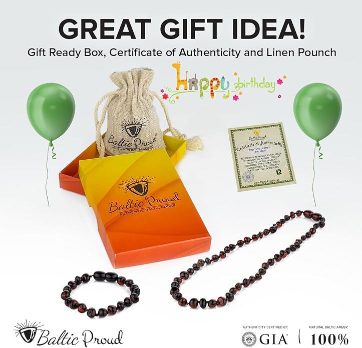 Baltic Proud Amber Necklace And Bracelet Gift Set (Unisex Cherry) - Certified Premium Quality Raw Baltic Amber