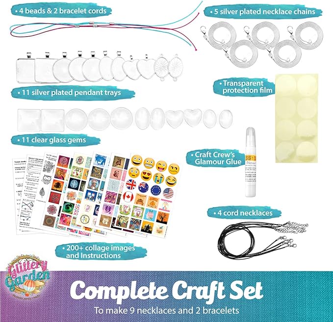 Glittery Garden Girls Jewelry Making Kit. Necklace & Bracelet Crafting Set | Pendant Craft Kit with Glass Beads & Charms. Fashion Accessories, Arts Crafts Supplies. Birthday Gift for ages 8-12