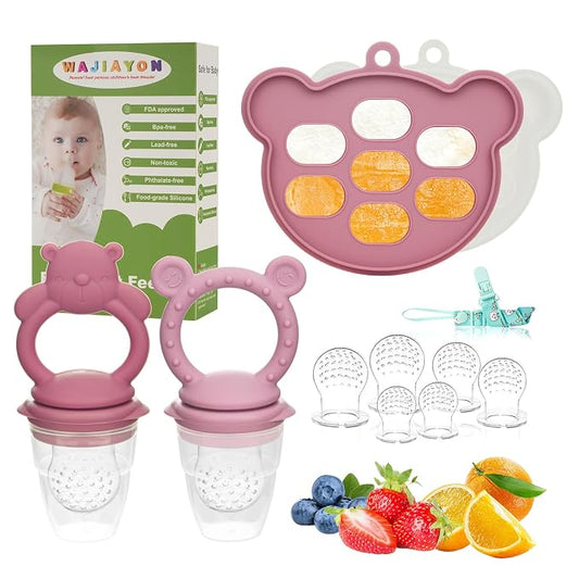Baby Breastmilk Popsicle Molds & Baby Fruit Feeder (4 Pack), Infant Food Freezer Tray Storage Containers, Silicone Teething Pacifier Feeder and Teether for Babies,Silicone Feeder(Pink)