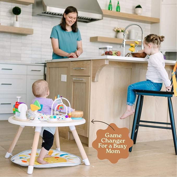 Little Acorn, 4-in-1 Baby Activity Center | Montessori-Inspired Design | 8 Interactive Toys | Tummy Time, Exersaucer & Toddler Table | Shower Gift | Essential (Sun)