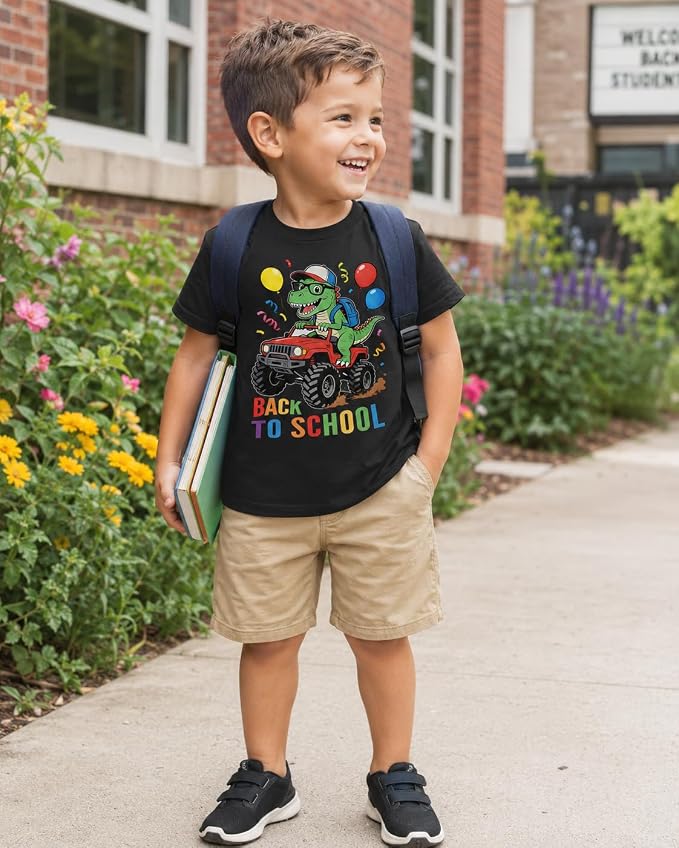 Lovekider Cotton Shirt for 3-6T Boys Truck Dinosaur Toddler Kids T-Shirt Short Sleeve Excavator Construction T-Rex Tee Shirts