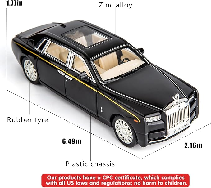BDTCTK 1/32 Rolls-Royce Phantom Model Car,Zinc Alloy Pull Back Toy car with Sound and Light for Kids Boy Girl Gift (Black)