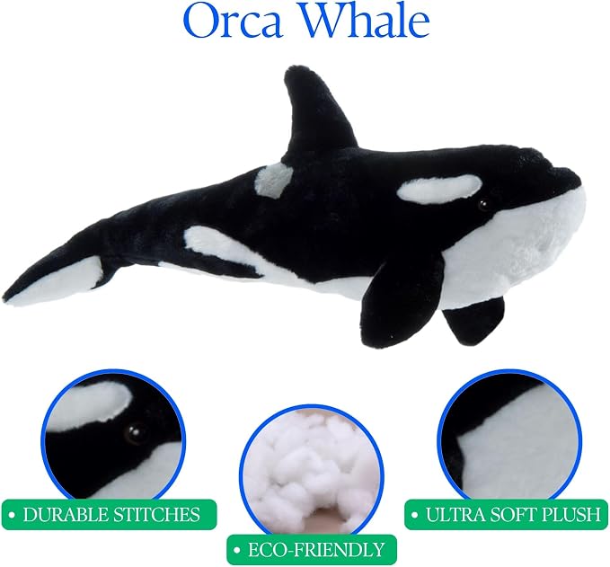 The Petting Zoo Orca Stuffed Animal Plushie, Gifts for Kids, Wild Onez Sealife Animals, Whale Plush Toy, 20 inches