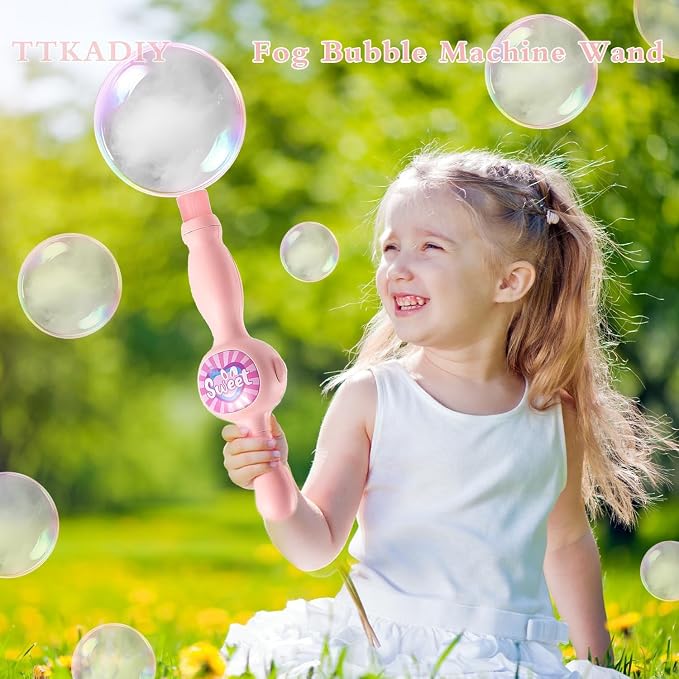 Fog Bubble Wand, Elastic Fog Bubble Machine for Kids, Pink | Creates fog-filled elastic bubbles for parent-child play, outdoor fun and simple science-style interaction.