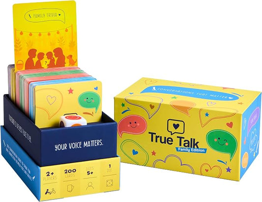 True Talk Family Edition Conversation Starter Card Game, 200 Conversation Cards for Kids and Families, Screen Free Family Game for Dinner, Game Night, Road Trips and Holidays