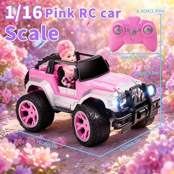 Remote Control Car for Girls, Pink RC Car with Doll and Sticker for Ages 6-10 Years Old Girls, 1:16 Scale 2.4Ghz,OX11S Perfect Christmas Birthday Gifts for Grils
