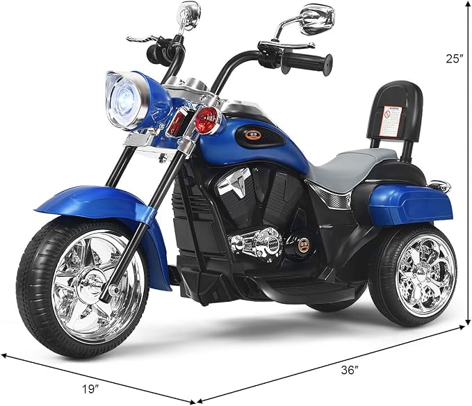 Costzon Kids Motorcycle, 6V Battery Powered Ride on Chopper Motorcycle w/Horn, Headlight, 3-Wheel Stable Ride on Toys, Electric Toddler Motorcycle for Kids, Gift for Boys Girls (Blue)