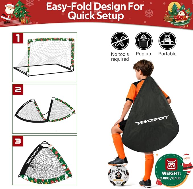 Kids Soccer Goals for Backyard Set - 2 of 4' x 3' Portable Soccer Goal Training Equipment, Pop Up Toddler Soccer Net with Soccer Ball, Soccer Set for Kids and Youth Outdoor Games, Sports, Play