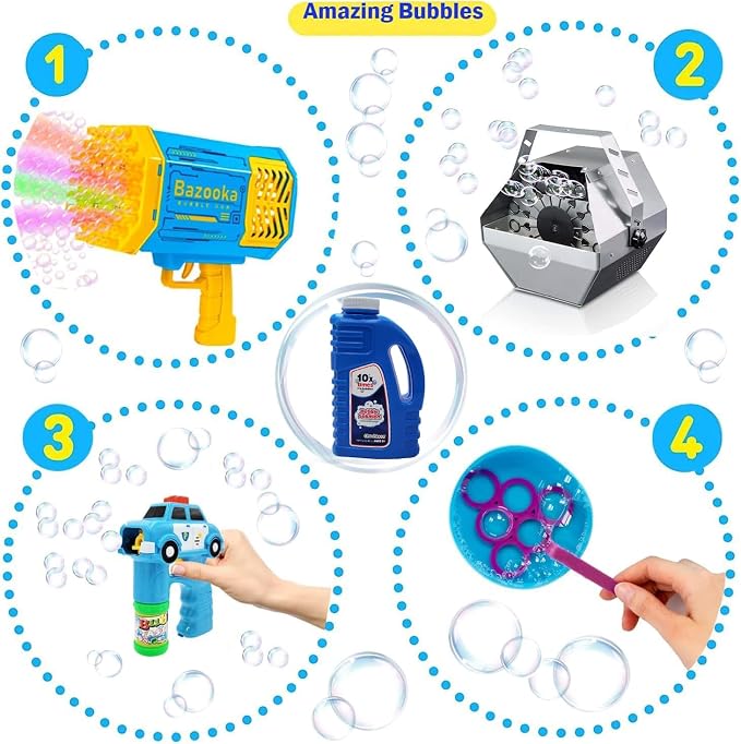 16 oz Concentrated Blue Bubble Solution Bottle with Handle, Refills up to 1.25 Gallons, Non-Toxic Concentrated Solution for Bubble Machines, Giant Bubble Wands, Bubble Gun and Blowers (2-Pack)