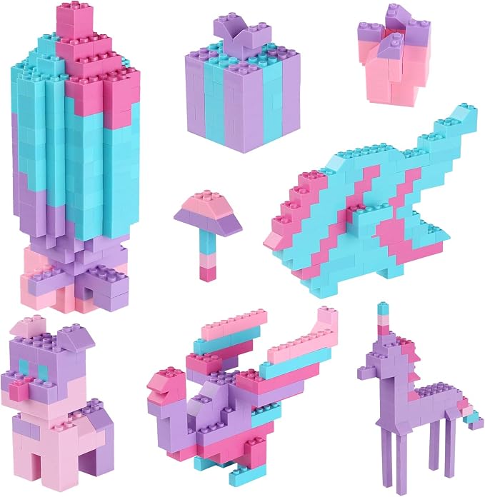 Building Bricks Set,Classic Colors Building Blocks Toys,Compatible with All Major Brands,Birthday Gift for Kids (Pink-Purple)
