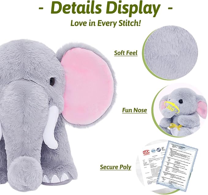 OUOZZZ Elephant Stuffed Animal with 4 Sensory Babies Plush Toy Set 14" x 6.3"