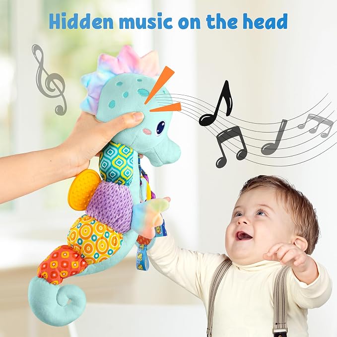 LIGHTDESIRE Baby Toys Sensory Musical Seahorse Infant Toys 0-6-12 Months | Stuffed Animals with Mirror|Crinkle|Rattle Baby Teething Toys Tummy Time for Newborn Boys Girls Shower Birthday Gifts