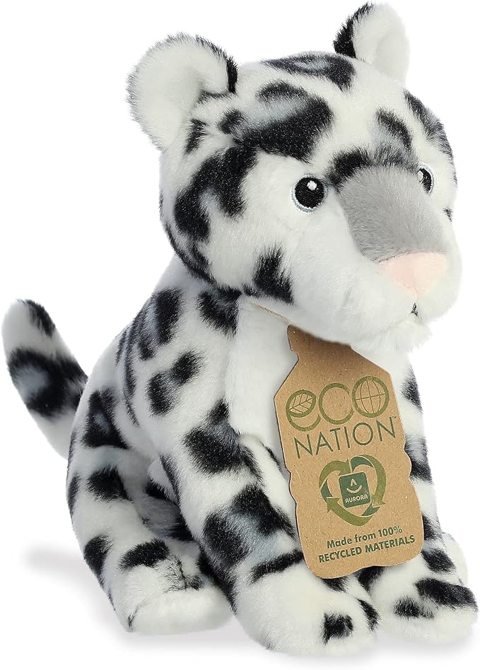 Aurora® Responsibly Made Eco Nation™ Snow Leopard Stuffed Animal - Ideal for Playtime Adventures - Perfect for Birthdays or Just Because - White 7.5 Inches