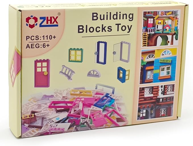 110 Pieces Doors,Windows,Fencesand Light for MOC Creative Building BlockToys Set Street House Decoration Compatible with Classic Brick for Kids Age 6 8 10 12 Years