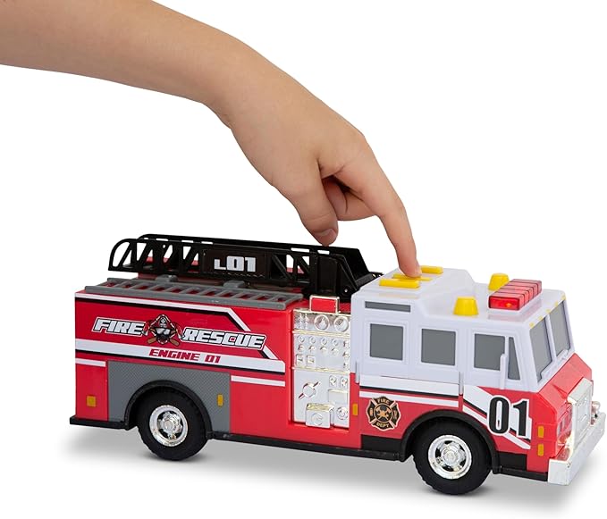 Mighty Fleet Rescue Force 12" Fire Truck Ladder Toy with Realistic Lights & Sounds, Free Wheeling Play & Working Ladder! Ages 3+