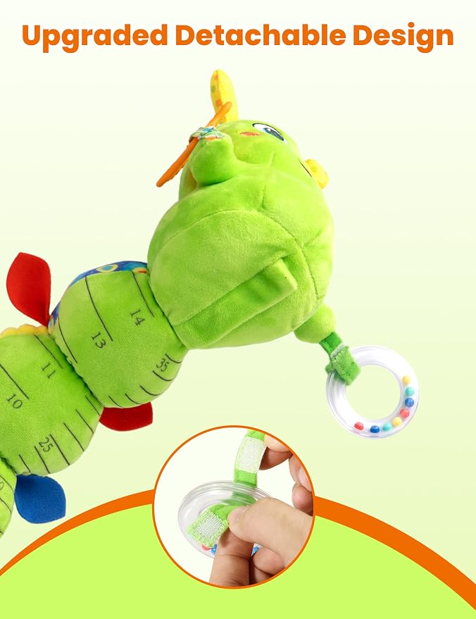 GoGonova Musical Caterpillar Baby Sensory Toy for Infant Development 0-12 Months – Newborn Bath, Car Seat, Stroller & Bassinet Activity Toy & Gift – Tummy Time Crawler & Teether(Green)