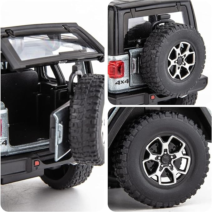 WAKAKAC Compatible for 7 Door Off-Road Toy Car 1/32 Die-cast Pull Back Model Car with Sound and Light Toy Vehicle Cars for Kids Ages 4-8 Festival Gift (Silver)