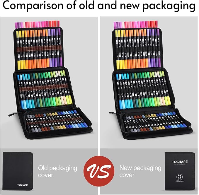 TOSHARE 72 Colors Brush & Fine Dual Tip Watercolor Markers for Adult Coloring Books No Bleeding Paint Pens For Drawing Note Taking Planner Calligraphy Journaling Card Making Back-to-School Supplies