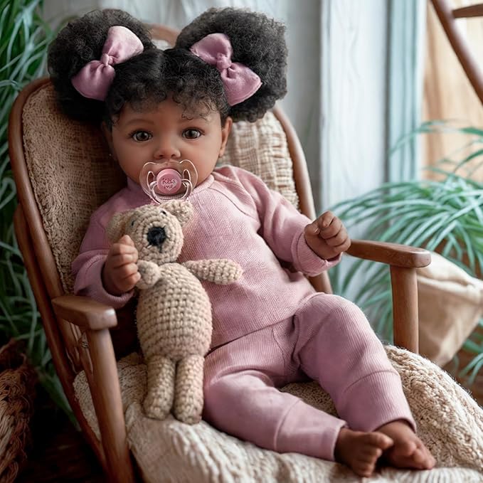 BABESIDE Lifelike Reborn Baby Dolls Black Girl- 20 Inch Soft Vinyl Body Realistic-Newborn Handmade Real Life Baby Dolls with Clothes and Toy Gift for Kids Age 3+