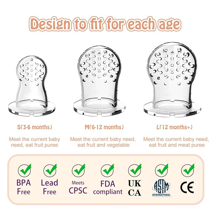 Baby Solids/Frozen Fruit Feeder Pacifier, Infant Teether Toy 4M+, BPA-Free Silicone Pouch & Nipple, Safely Introduce Solids, Teething Relief, 2-Pack