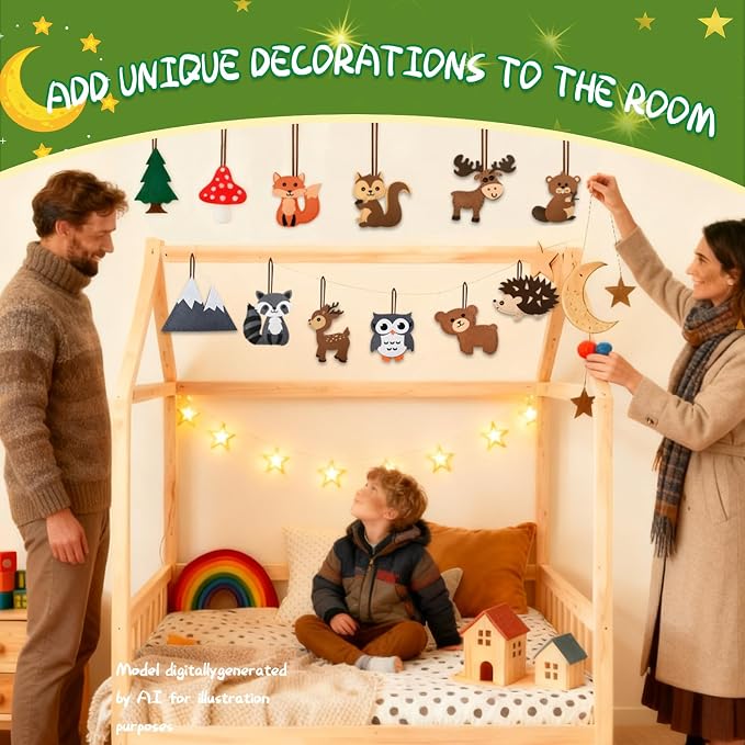 GOASION Sewing Kit for Kids, Woodland Animals Kids Sewing Kit, Pre Punched Design for DIY Hanging Decorations, Sewing Tit for Beginners Age 8-12, Boys & Girls Birthday Gift