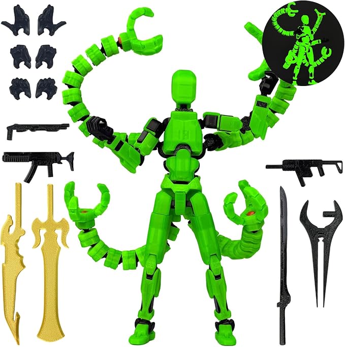 T13 Already Assembled Action Figure Accessories,T13 Multi-Jointed Movable,for Collectors Desktop Decorations t-13 Movability 3D Printed Toys (Luminous Green, 7.2 Inch)
