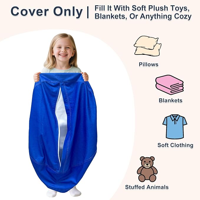 Lukeight Stuffed Animals Storage Bean Bag Chair Cover for Kids, Cozy Velvet Plush Toy Organizer Seat, Cover Only, No Filling Included, Long YKK Zipper, Side Pocket, X-Large 30 x 18 in