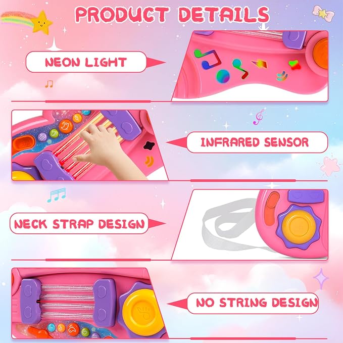M SANMERSEN 3-in-1 Toddler Guitar Toys for Kids with Piano Drum, Electric Musical Toy with Strap Light Up 3 4 5 Year Old Boys Girls Gifts