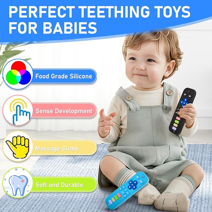 Avkast Teething Toys for Baby 3 6 12 18 Months, TV Remote Control Shaped Baby Teether Toys Chew Toys, Food Grade Silicone Teething Toys for Infants, BPA Free, for Baby Gum Relief