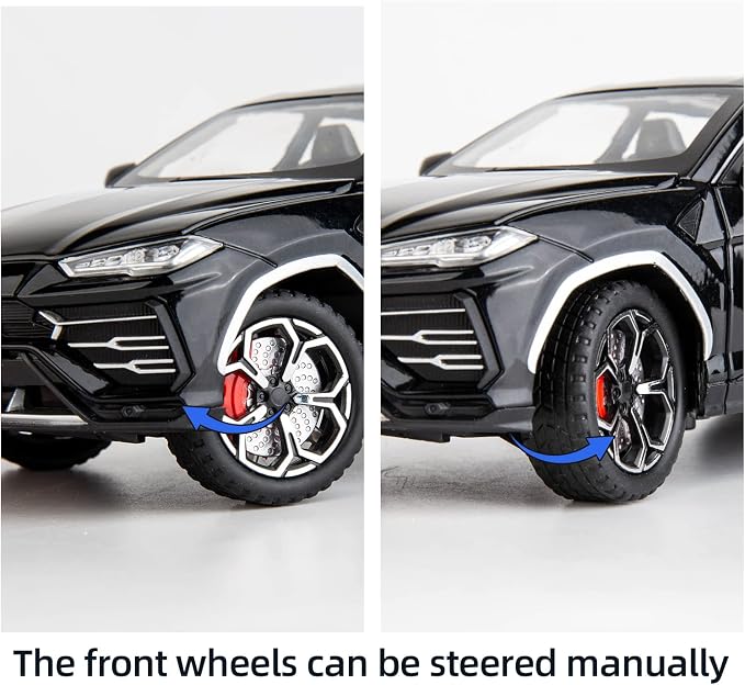 BDTCTK 1:24 Lambo Urus Car Model, Diecast Pull Back Car Toy car, Doors Open, Light and Sound, Boys Toys Kids Adults Gifts Black